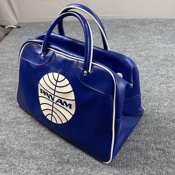 Vintage Pan Am Explorer Bag Blue Top Handle Travel Bag Limited Edition Leather - Picture 11 of 15